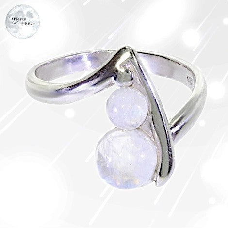 bague argent rhodié et pierre de lune blanche véritable pour femme