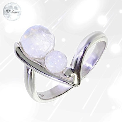 Bague Pierre de Lune arc en ciel en Argent pour femme - Cléodora