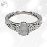 bague femme en pierre de lune naturelle véritable sur argent rhodié