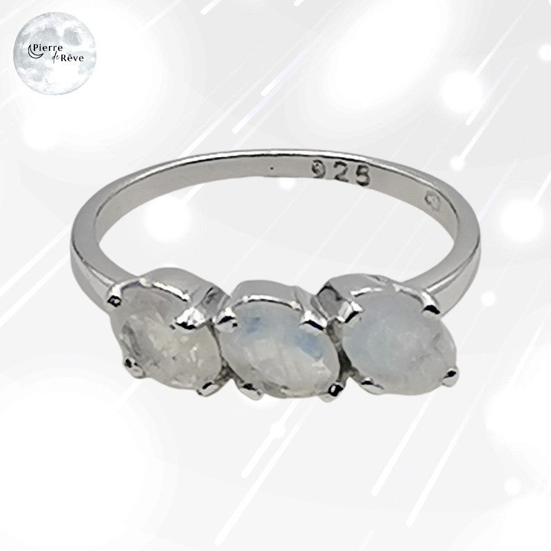 bague femme en pierre de lune véritable bijoux en argent rhodié