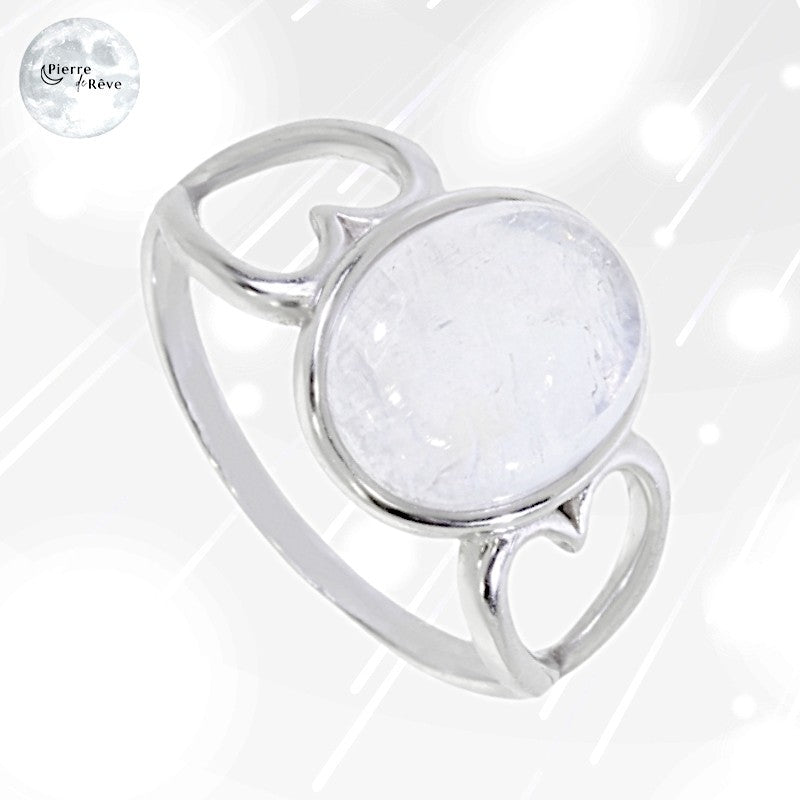 Bague Pierre de Lune arc en ciel en Argent rhodié pour femme - Thalia-1