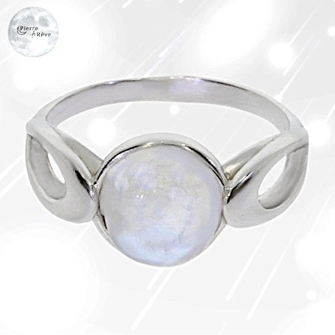 bague pour femme en argent rhodié et pierre de lune véritable