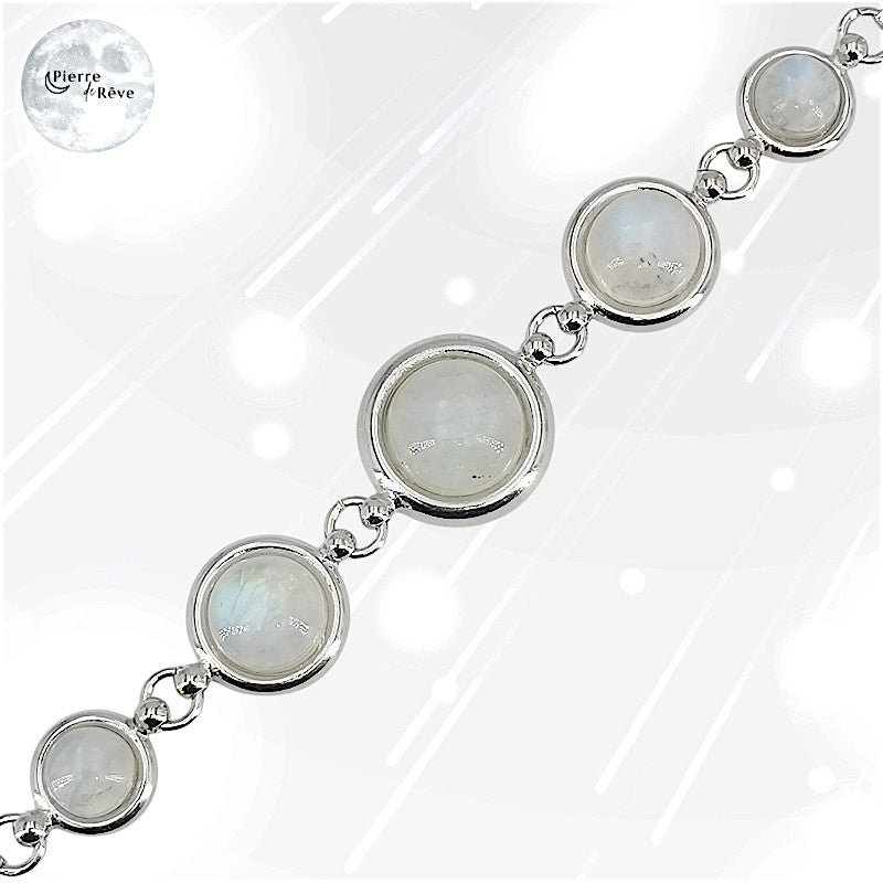 Bracelet en Pierre de Lune blanche et Argent, bijou pierre