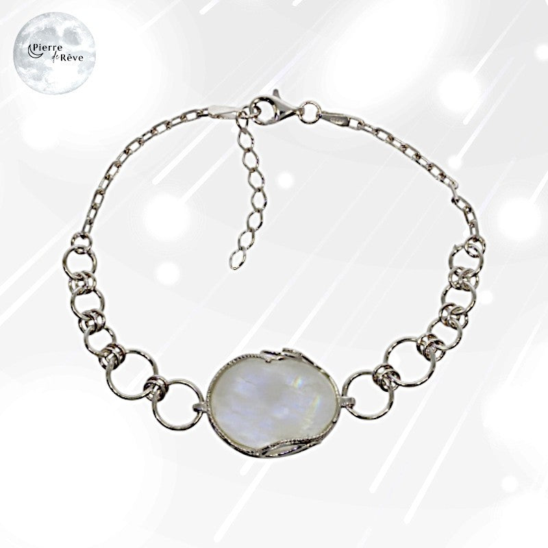 Bracelet femme en Pierre de Lune, bijou Argent massif - Séléné-1