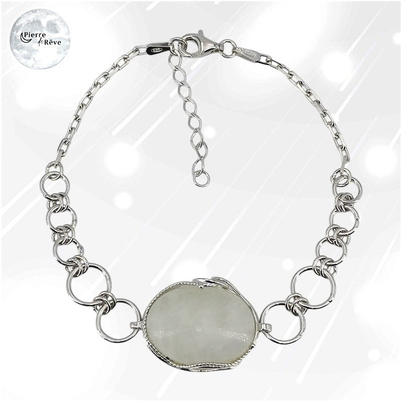 Bracelet femme en Pierre de Lune, bijou Argent massif - Séléné