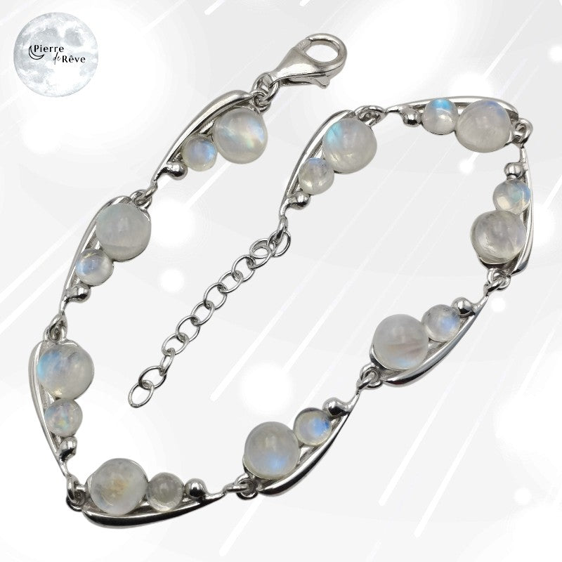 bracelet pierre de lune arc en ciel véritable et argent rhodié bijoux pour femme