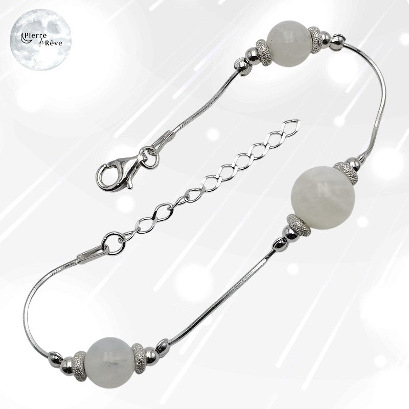 bracelet pierre de lune blanche véritable en argent rhodié pour femme