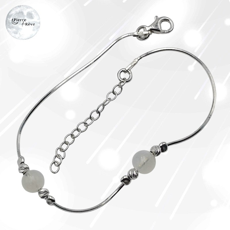 bracelet pierre de lune naturelle véritable en argent rhodié pour femme