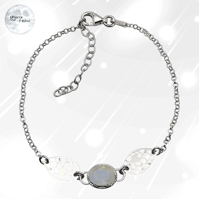 Bracelet Pierre de Lune arc en ciel en Argent 925 - Ismène