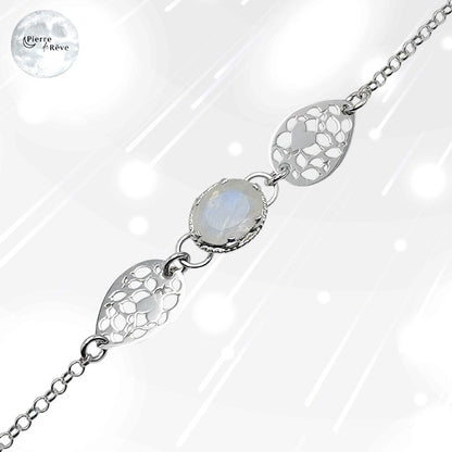 bracelet pour femme véritable bijoux en argent rhodié et pierre de lune