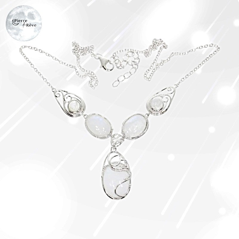 Collier Pierre de Lune en Argent - Eulophe, bijou pierre naturelle-1