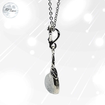 pendentif en argent et pierre de lune véritable blanche pour femme