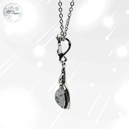 pendentif en argent massif et pierre de lune véritable arc en ciel pour femme