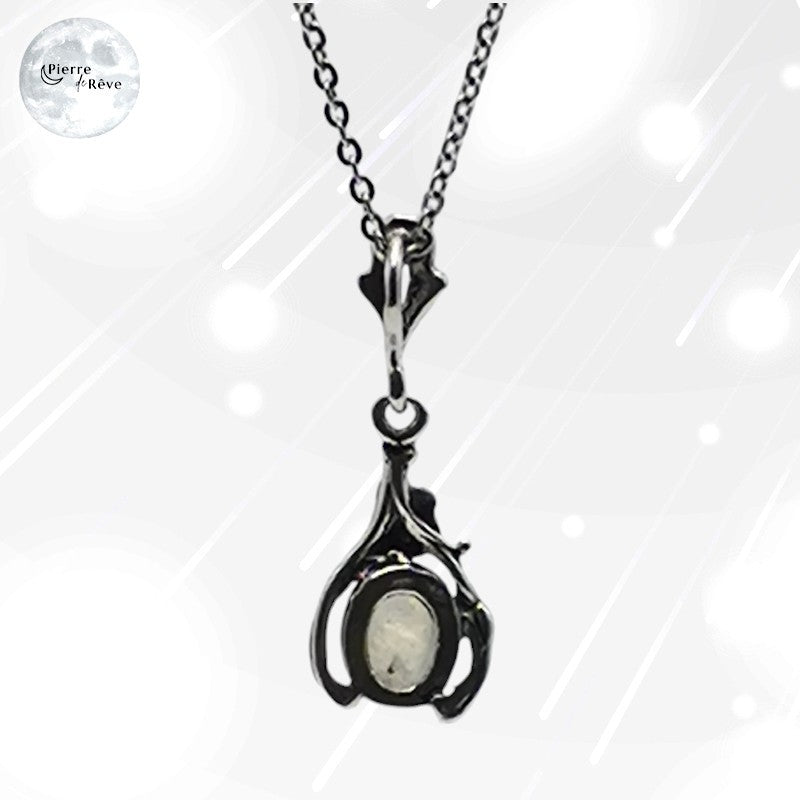 pendentif pierre de lune véritable arc en ciel sur argent pour femme