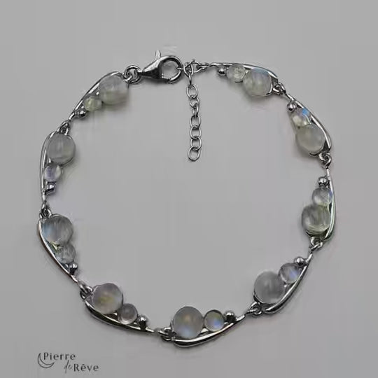 bracelet en pierre de lune arc en ciel véritable sur argent rhodié bijoux pour femme