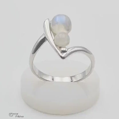 bague en argent rhodié et pierre de lune blanche véritable bijoux pour femme