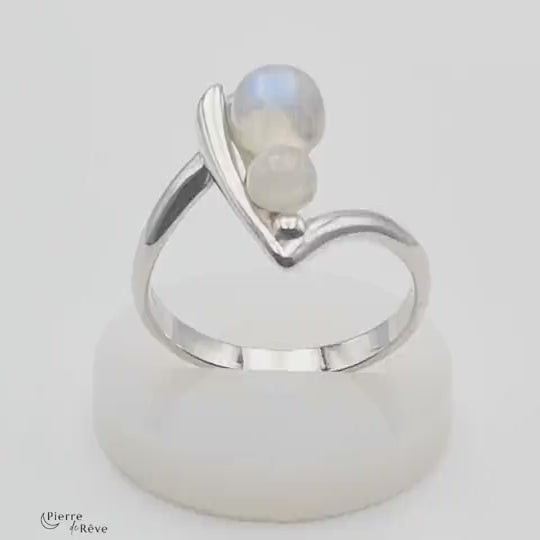 bague en argent rhodié et pierre de lune blanche véritable bijoux pour femme