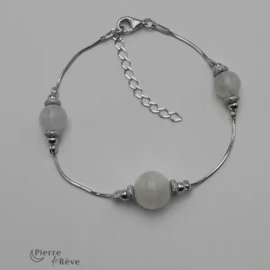 bracelet en pierre de lune blanche véritable bijoux en argent rhodié pour femme