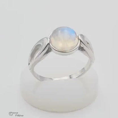 bague pour femme bijoux en argent rhodié et pierre de lune véritable