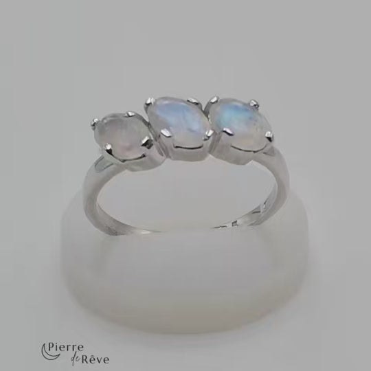 bague pour femme en pierre de lune véritable bijoux en argent rhodié