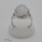 bague en pierre de lune blanche véritable naturelle sur argent rhodié pour femme