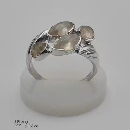 bague en pierre de lune naturelle véritable bijoux en argent rhodié pour femme