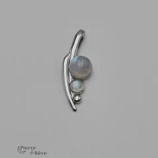 pendentif en argent rhodié  pour femme et pierre de lune véritable