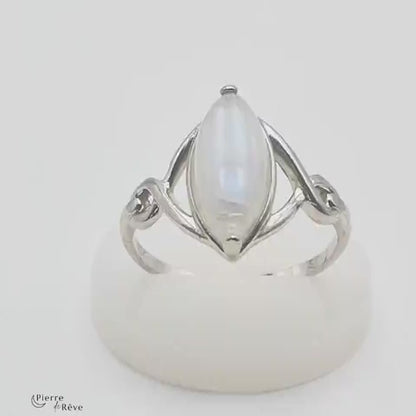 bague en argent rhodié et pierre de lune véritable bijoux pour femme