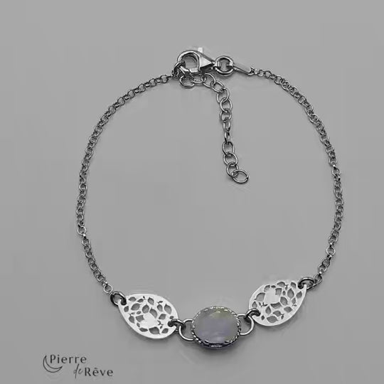 bracelet pour femme bijoux en argent rhodié et pierre de lune véritable