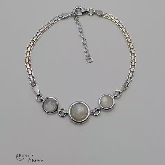 bracelet en argent rhodié et pierre de lune blanche véritable bijoux pour femme