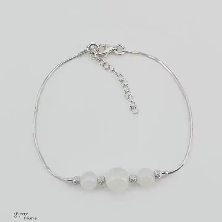 bracelet en pierre de lune véritable bijoux en argent rhodié pour femme