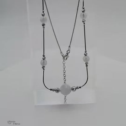 collier en pierre de lune naturelle véritable sur argent rhodie pour femme