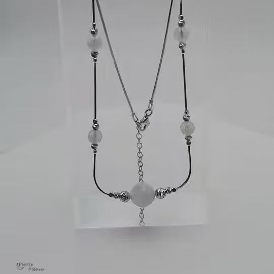 collier en pierre de lune naturelle véritable sur argent rhodie pour femme